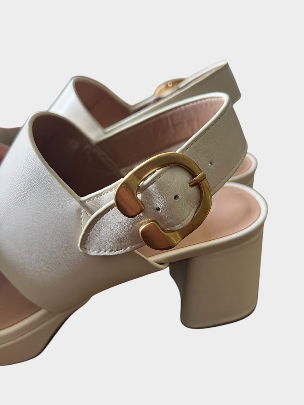 Aerosoles Camera Platform Sandals Size 10 Eggshell Leather Block Heel - Picture 5 of 11